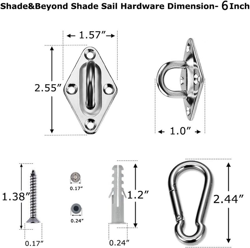 Shade&Beyond Shade Sail Hardware Kit for Rectangle and Square 6 Inches 304 Marine Grade Stainless Steel Sun Shade Sail Installation for Patio Lawn Garden, 24 Pcs Silver - Image 3